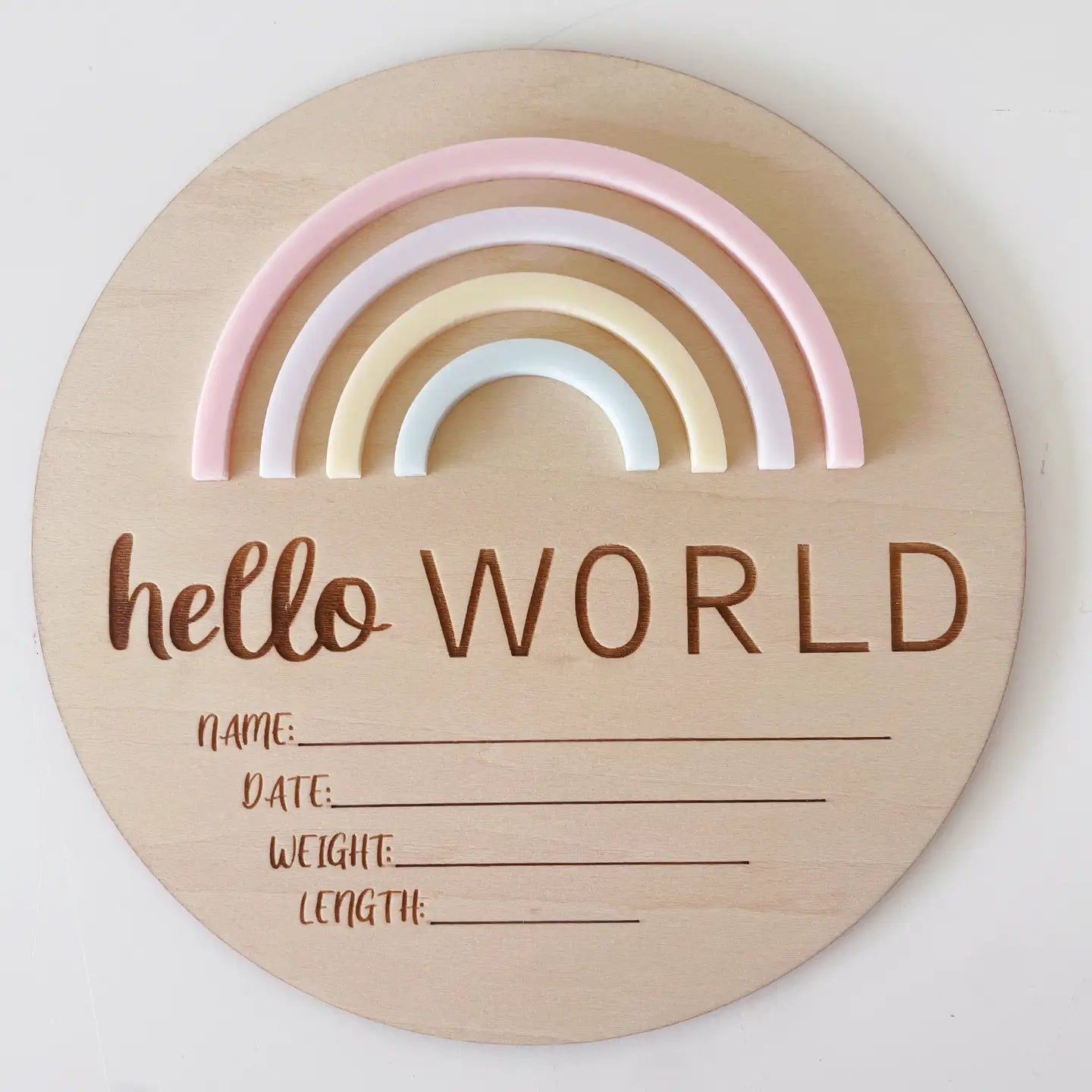 Hello World Rainbow Sorbet Birth announcement disc – The Clinic Shop ...
